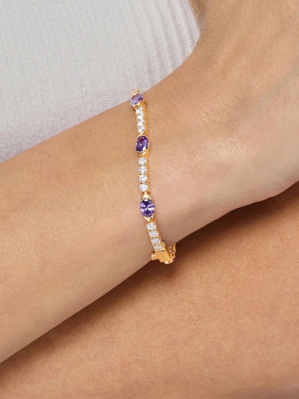 Melinda Maria Gold Bracelet with Simulated Amethysts and Diamondettes- 6.5” - Picture 2 of 12